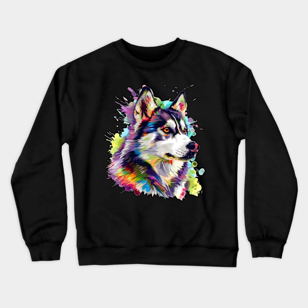 Husky Colorfull Pop Art Design For Dog Onwer Crewneck Sweatshirt by karishmamakeia